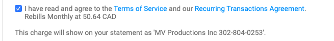 Where to see Rebill period and cost at checkout